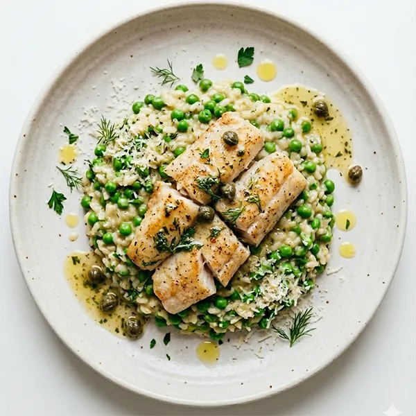 Caper Butter Fish & Peas Risotto